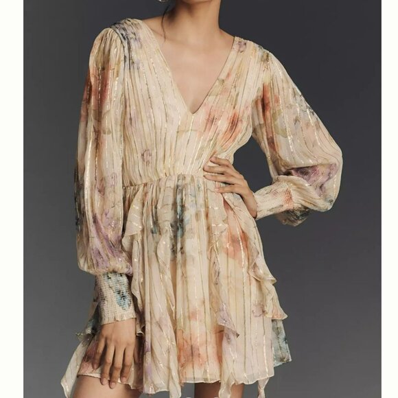 Anthropologie Forever That Girl V-Neck Lurex Mini Dress - Picture 2 of 14